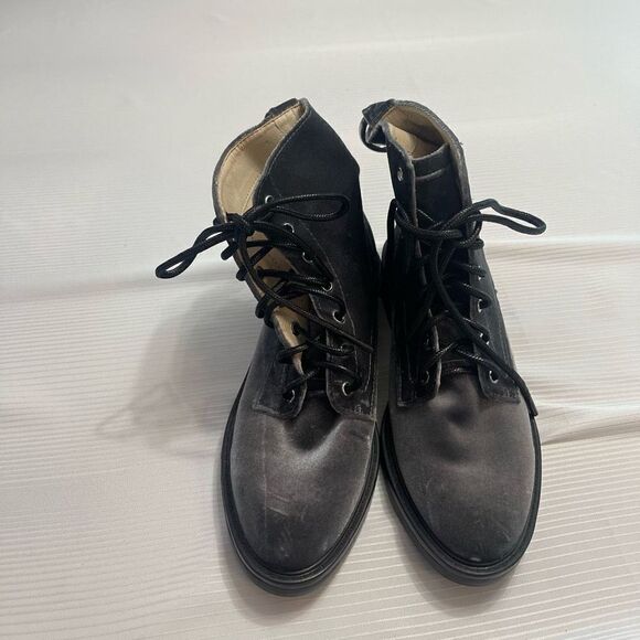 Dolce Vita Womens Lace Up Bardot Combat Boots Charcoal Velvet Size 8 - Picture 2 of 9